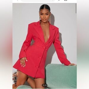 Red Blazer Dress low cut plunging cut out back size small